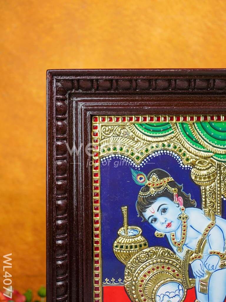 Tanjore Painting - Butter Krishna - Flat (Gold Foil) - 12x10 inch - WL4077