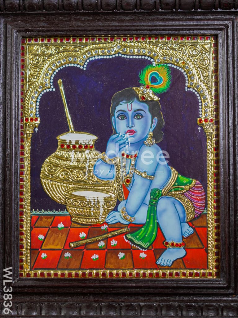 Tanjore Painting - Butter Krishna (Semi Embossed) - 12x10 inch - WL3836