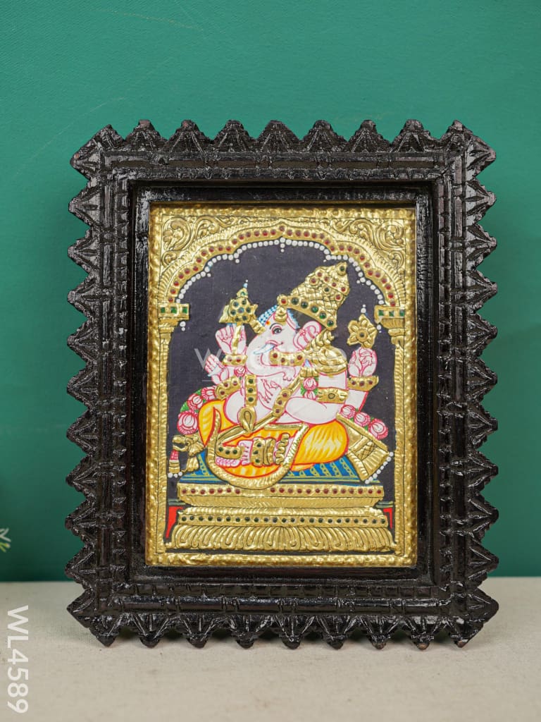 Tanjore Painting Chettinad Frame - Ganesha - Flat (Gold Foil) - 8 x 6 inch - WL4589