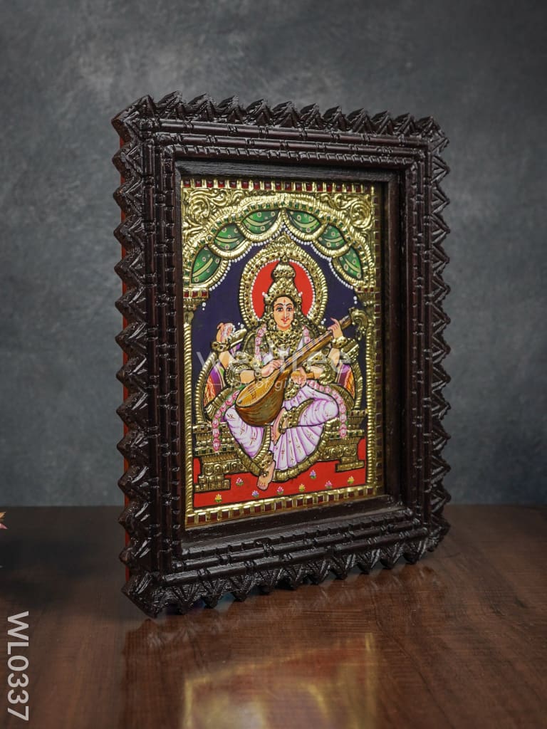 Tanjore Painting (Chettinad Frame) - Saraswathi - Flat (Gold Foil) - 10x8 inch - WL0337