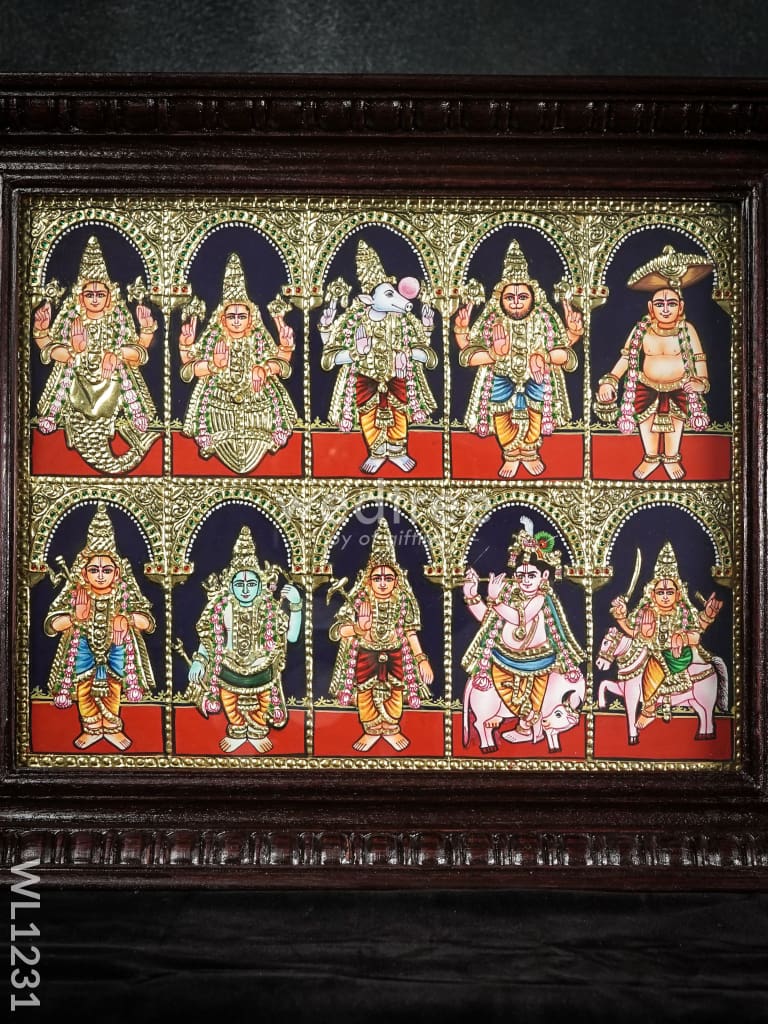 Tanjore Painting - Dasavathar - Flat (Gold Foil) - 15x12 inch - WL1231