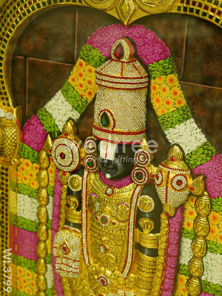 Tanjore Painting - Tirupathi Balaji - Embossed - 4x3 ft - WL3799