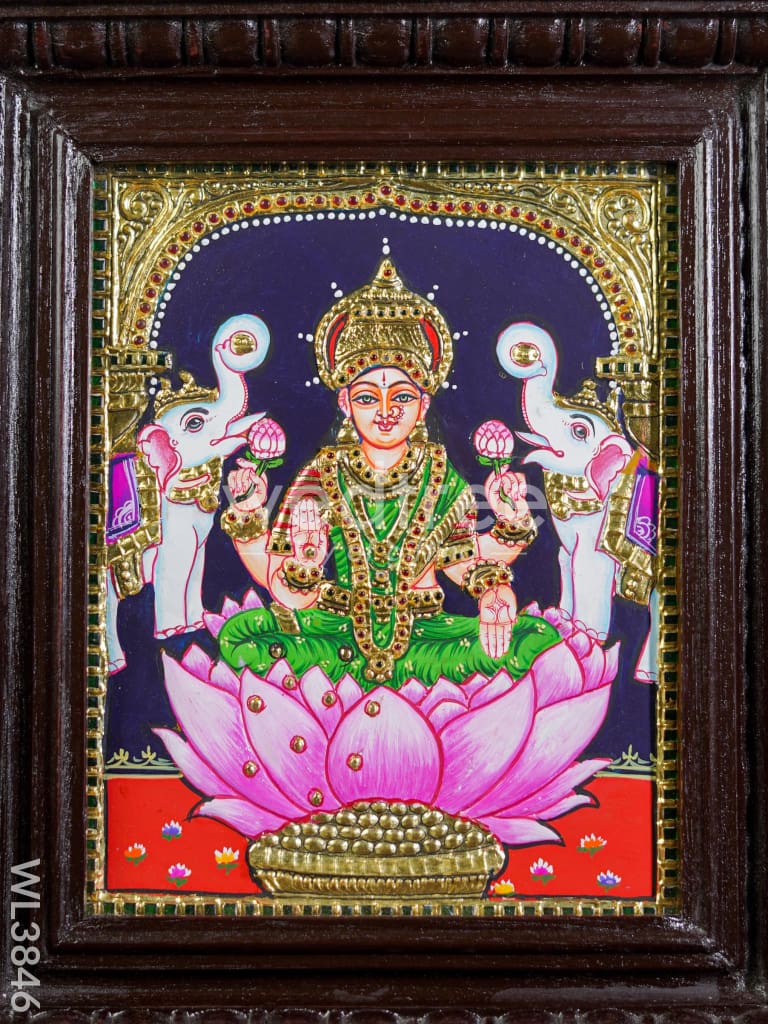 Tanjore Painting - Gaja Lakshmi - Flat (Gold foil) - 10x8 inch - WL3846