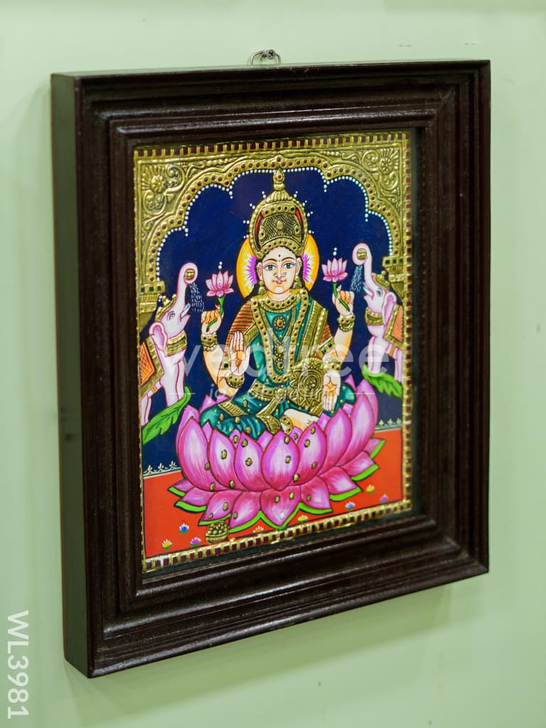 Tanjore Painting - Gajalakshmi on Lotus - Flat (Gold Foil) - 12x10inch - WL3981