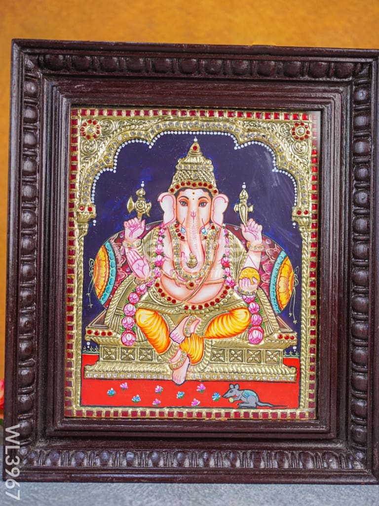 Tanjore Painting - Ganesha 12 x 10 inch - Semi Embossed - WL3967