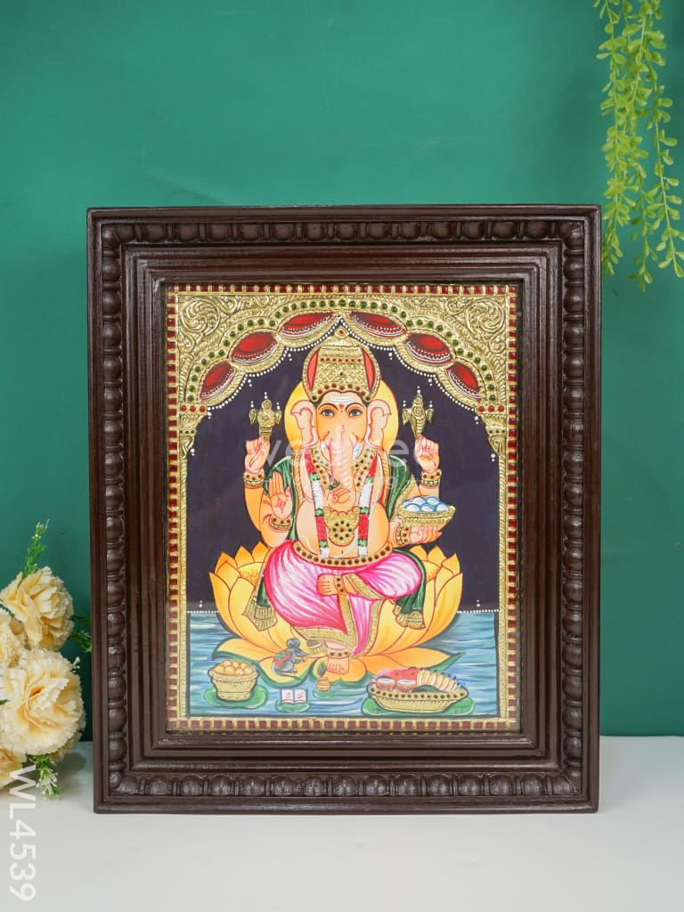 Tanjore Painting - Ganesha - Flat (Gold Foil) - 15 x 12 inch - WL4539