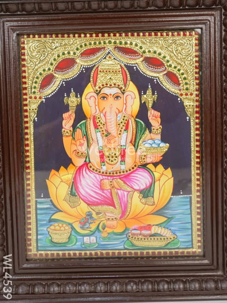 Tanjore Painting - Ganesha - Flat (Gold Foil) - 15 x 12 inch - WL4539