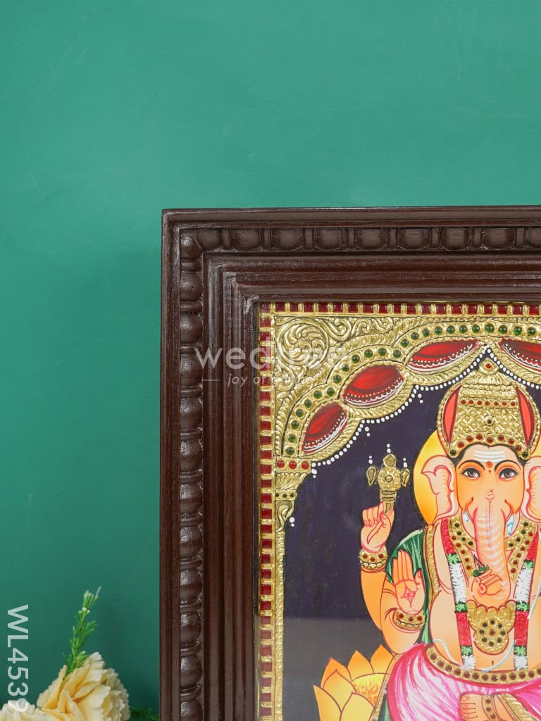 Tanjore Painting - Ganesha - Flat (Gold Foil) - 15 x 12 inch - WL4539