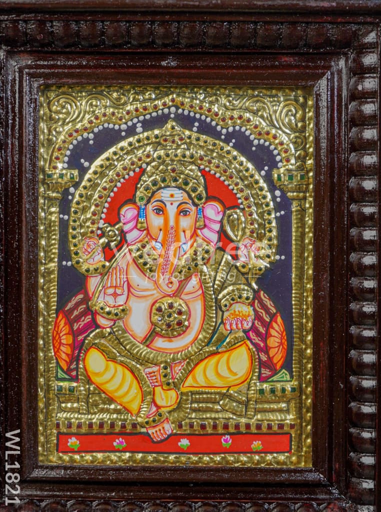 Tanjore Painting - Ganesha - Flat (Gold foil) - 8x6 - WL1821