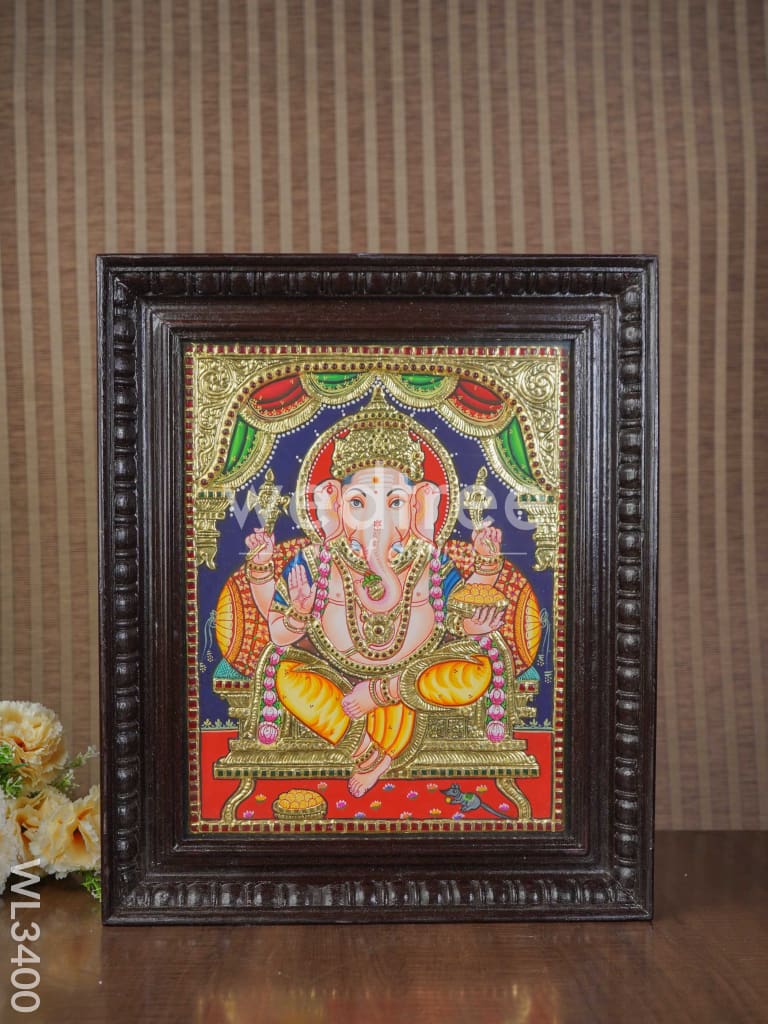 Tanjore Painting Ganesha (Semi embossed) - 15x12 inch - WL3400