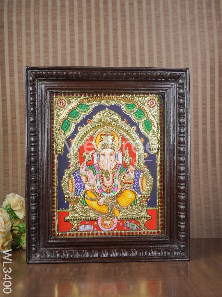 Tanjore Painting Ganesha (Semi embossed) - 15x12 inch - WL3400