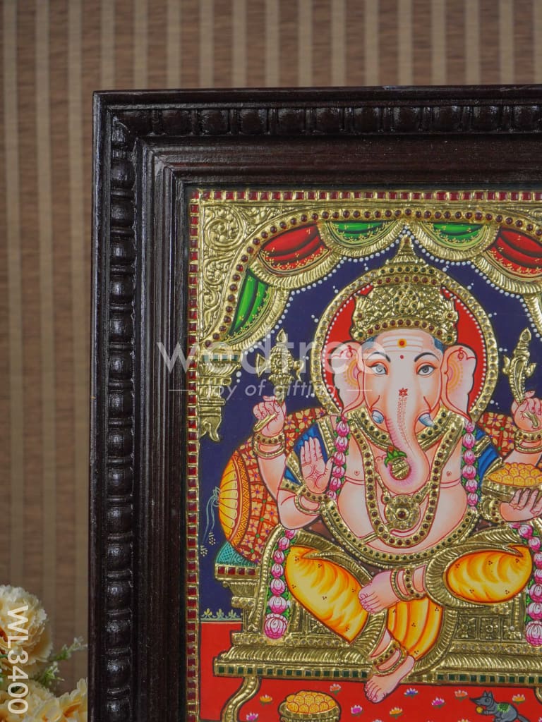 Tanjore Painting Ganesha (Semi embossed) - 15x12 inch - WL3400