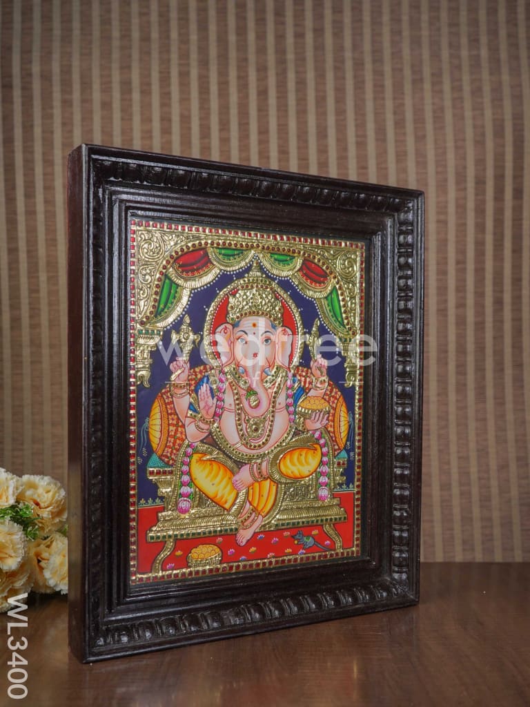 Tanjore Painting Ganesha (Semi embossed) - 15x12 inch - WL3400