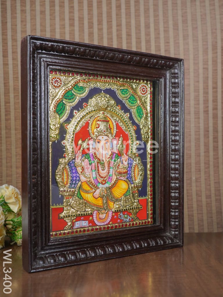 Tanjore Painting Ganesha (Semi embossed) - 15x12 inch - WL3400