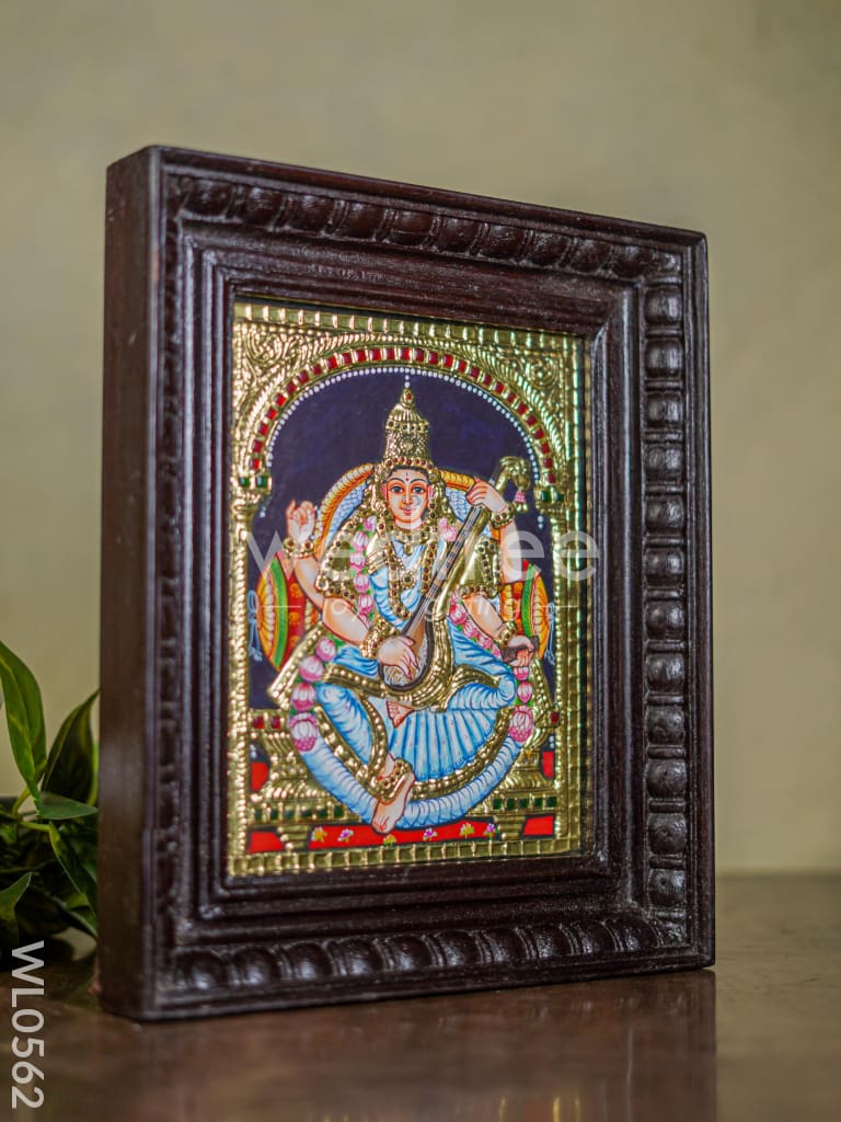 Tanjore Painting - Saraswathi - Flat (Gold Foil) - 10x8 inch - WL0562