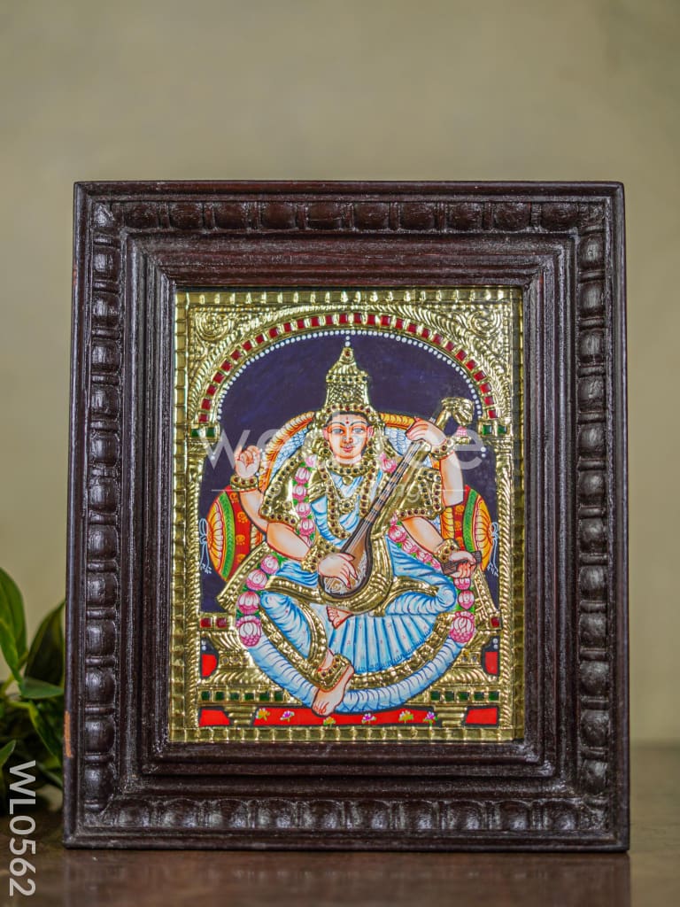Tanjore Painting - Saraswathi - Flat (Gold Foil) - 10x8 inch - WL0562