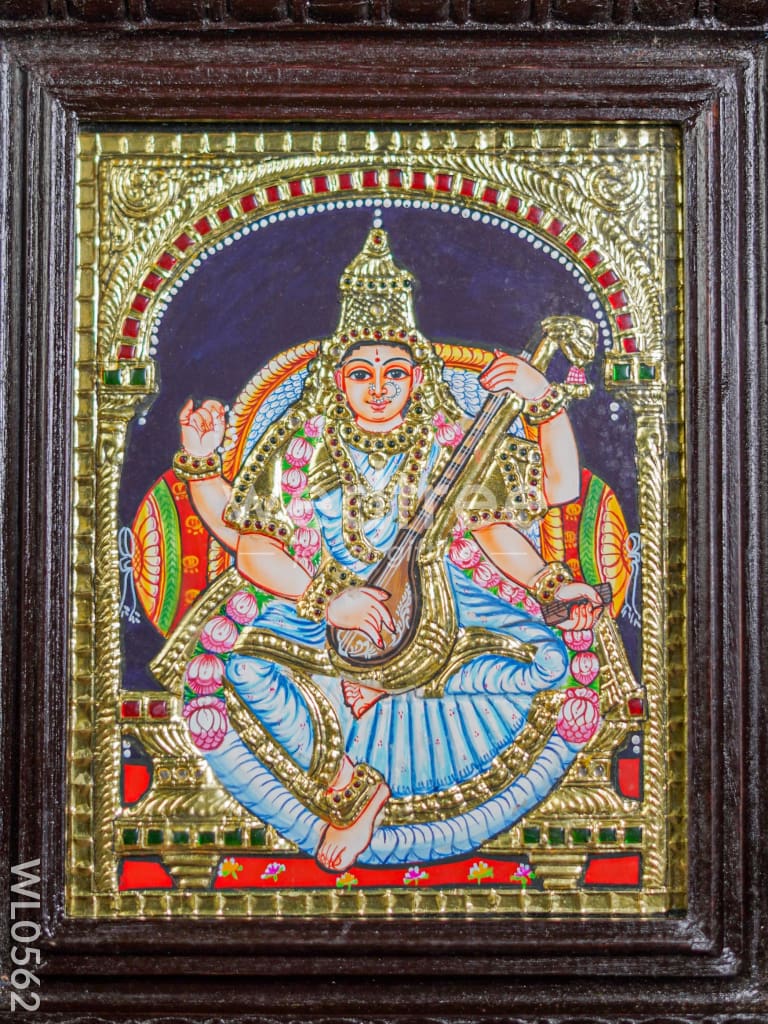 Tanjore Painting - Saraswathi - Flat (Gold Foil) - 10x8 inch - WL0562
