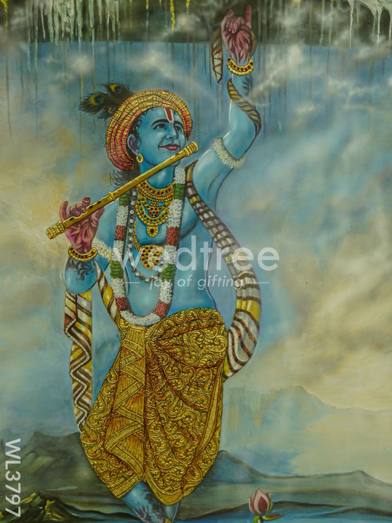 Tanjore Painting Govardhan Giri Krishna - Flat (Gold foil) - 4x3ft - WL3797