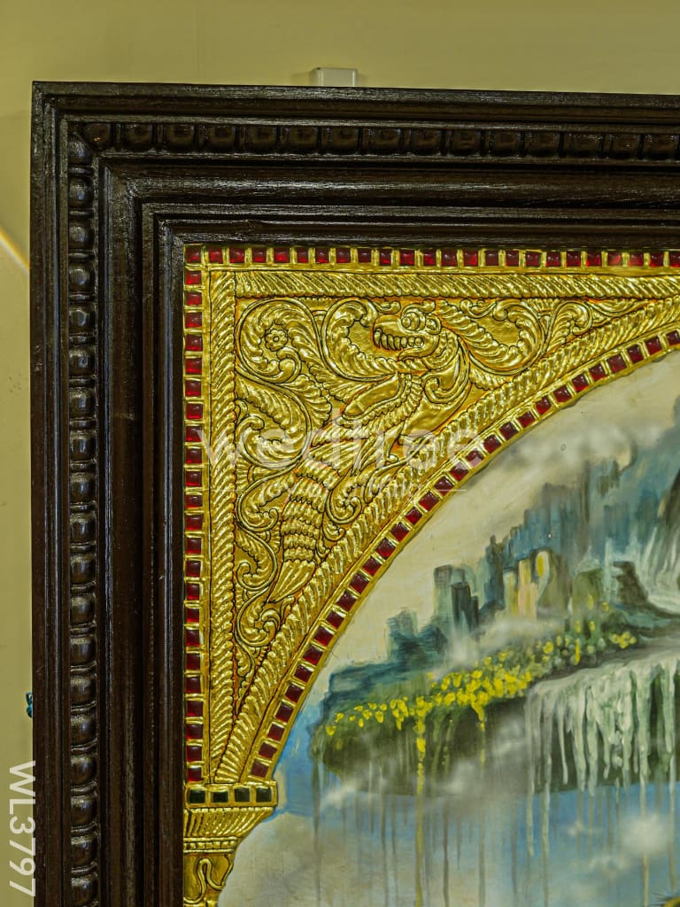Tanjore Painting Govardhan Giri Krishna - Flat (Gold foil) - 4x3ft - WL3797
