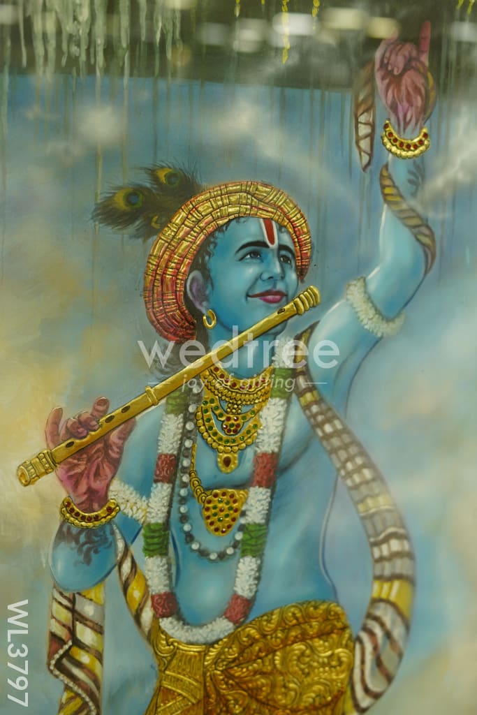 Tanjore Painting Govardhan Giri Krishna - Flat (Gold foil) - 4x3ft - WL3797