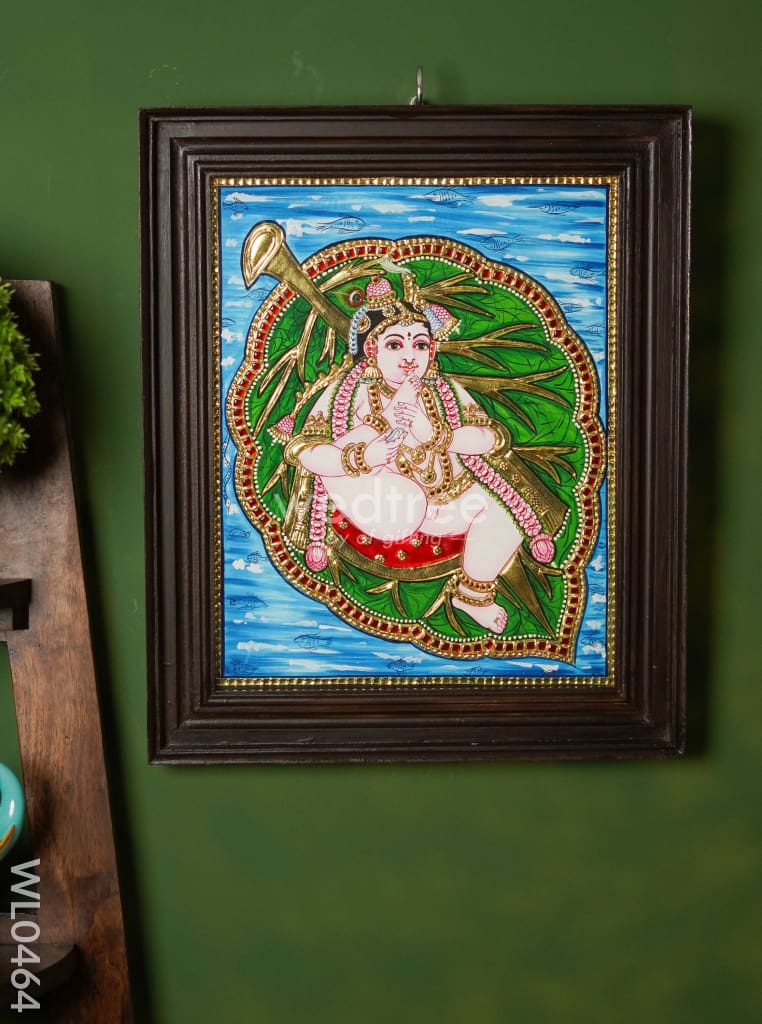 Tanjore Painting Krishna on Banyan Leaf - 15X12 Inches - WL0464