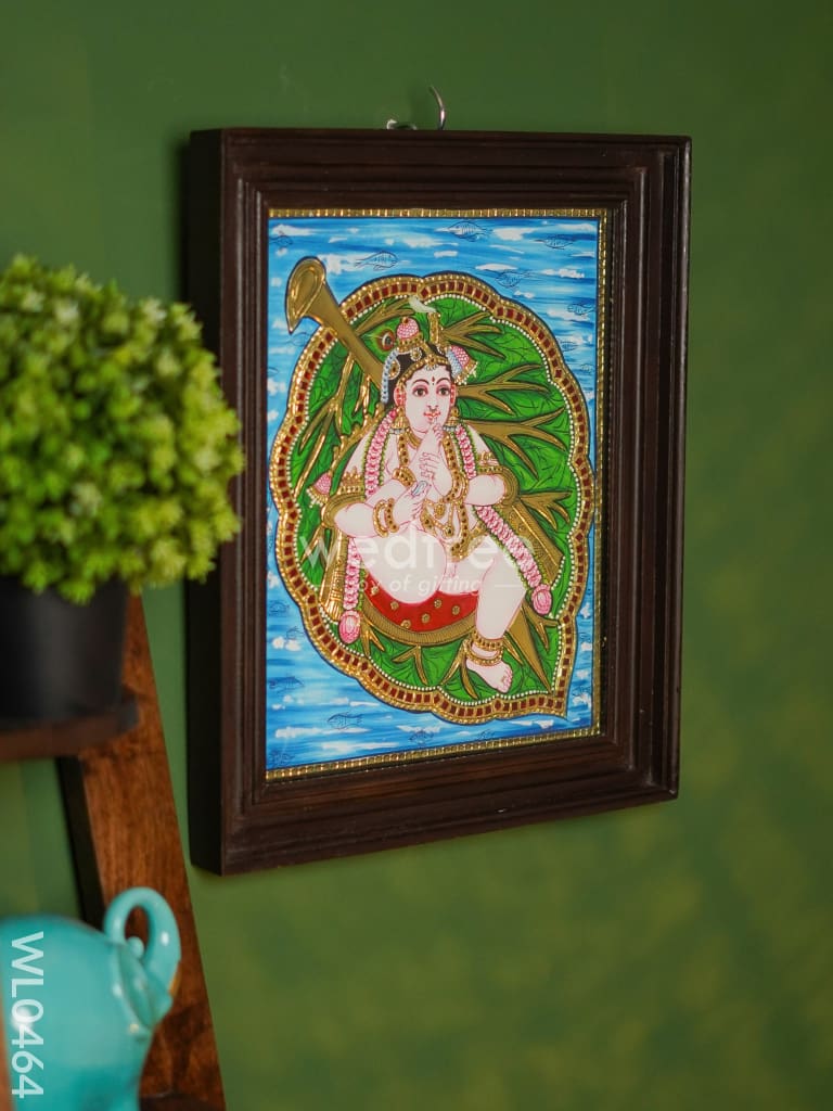 Tanjore Painting Krishna on Banyan Leaf - 15X12 Inches - WL0464