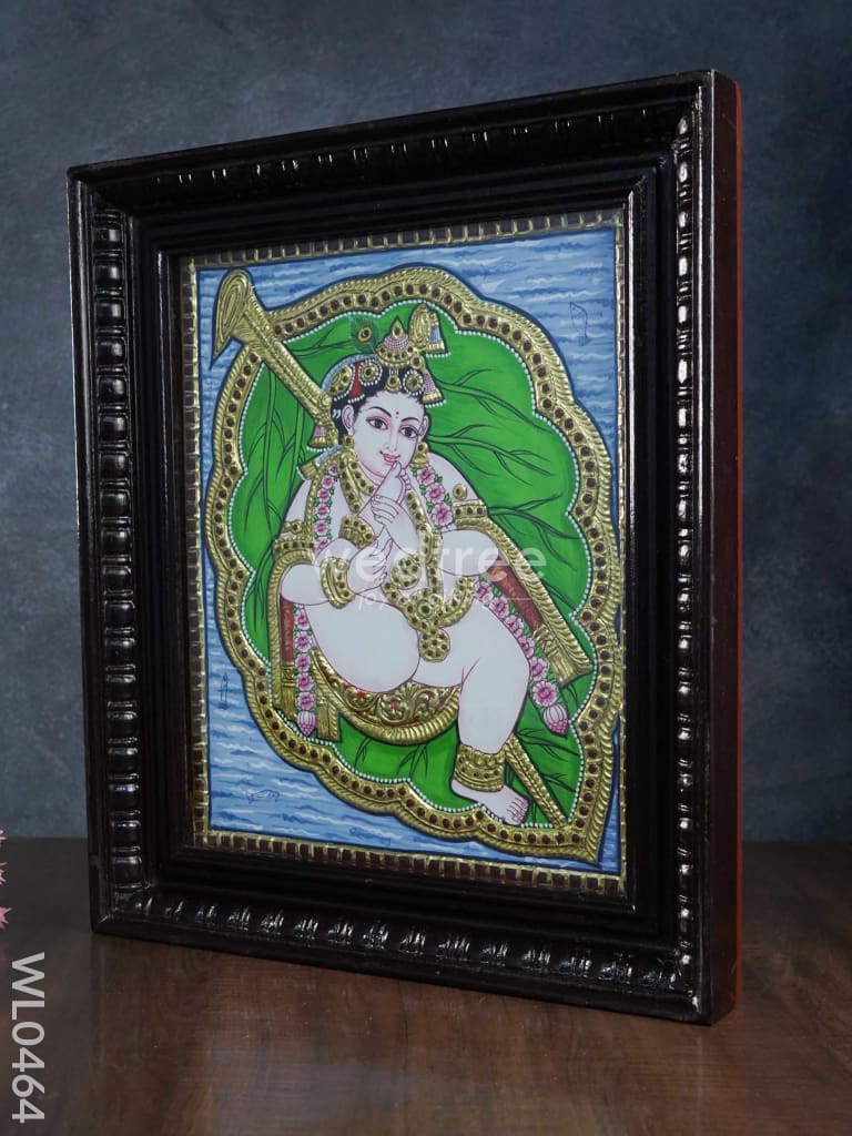 Tanjore Painting Krishna on Banyan Leaf - 15X12 Inches - WL0464