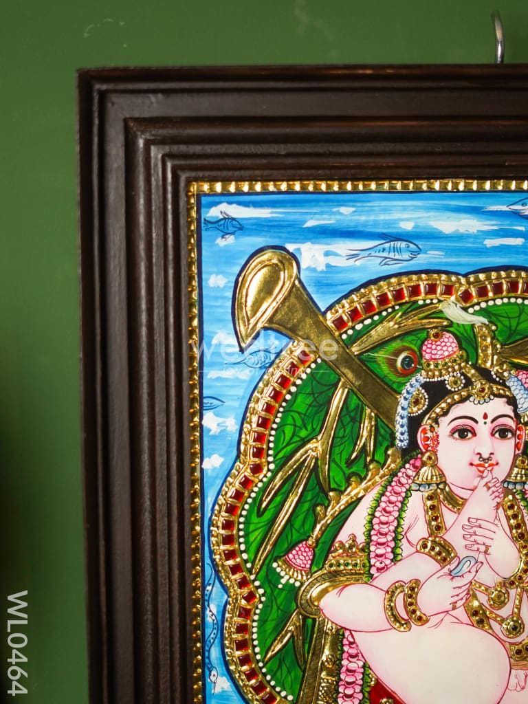 Tanjore Painting Krishna on Banyan Leaf - 15X12 Inches - WL0464
