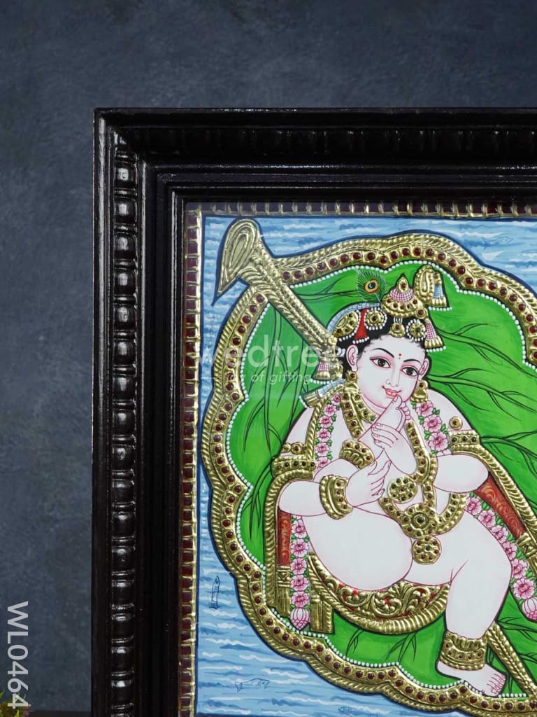 Tanjore Painting Krishna on Banyan Leaf - 15X12 Inches - WL0464