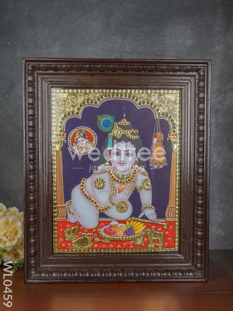 Tanjore Painting Laddu Krishna - Flat (Gold Foil) - 15x12 inch - WL0459