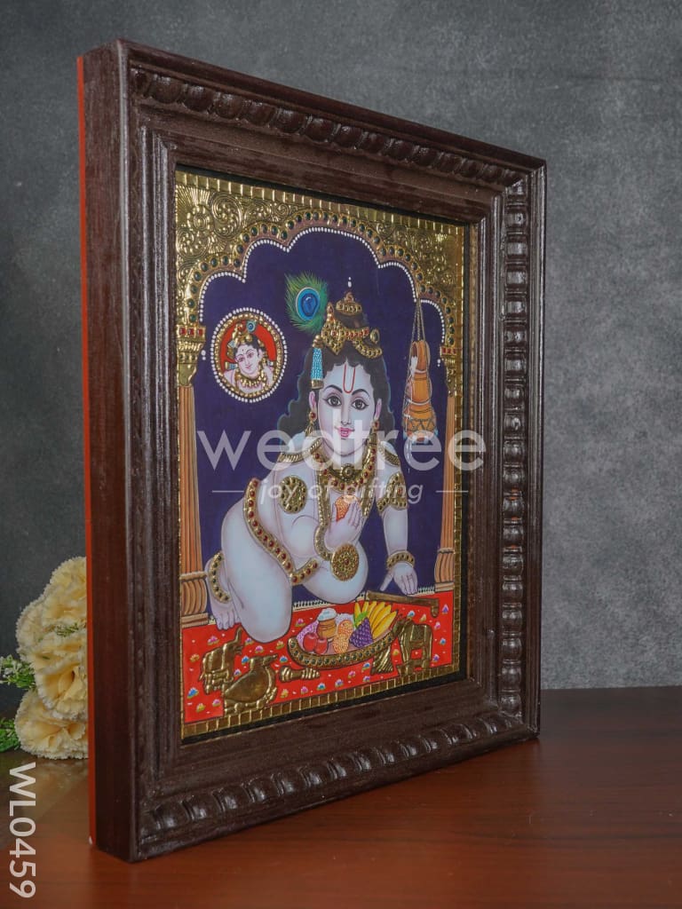 Tanjore Painting Laddu Krishna - Flat (Gold Foil) - 15x12 inch - WL0459
