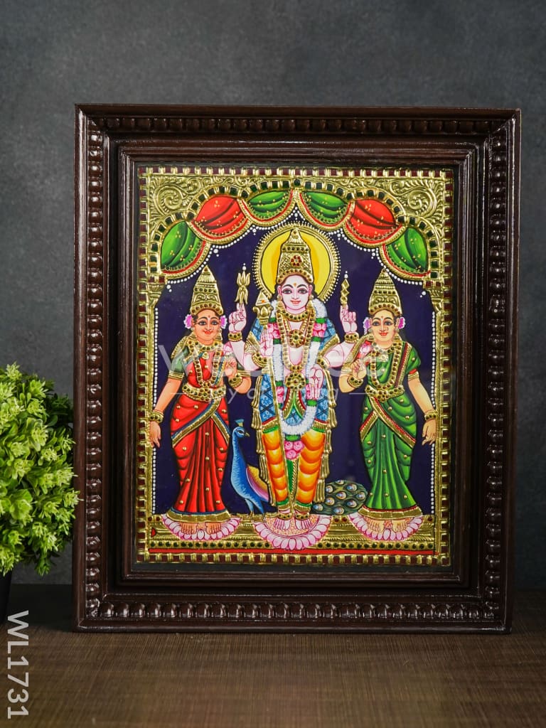 Tanjore Painting - Murugan Valli Deivanai - Direct Leaf - 15x12 - WL1731