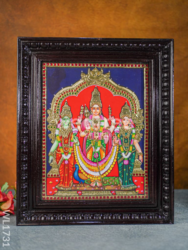 Tanjore Painting - Murugan Valli Deivanai - Direct Leaf - 15x12 - WL1731