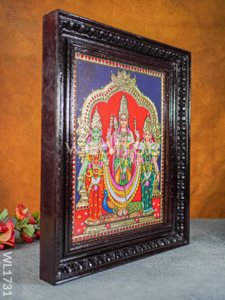 Tanjore Painting - Murugan Valli Deivanai - Direct Leaf - 15x12 - WL1731