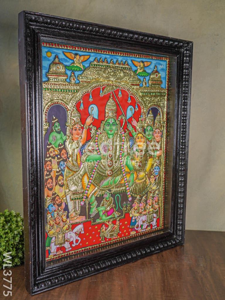 Tanjore Painting Ramar Pattabhishekam (Semi Embossed) - 30x24 inch - WL3775