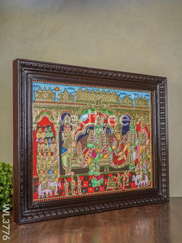 Tanjore Painting Ramar Pattabishekam (Semi embossed) - 24x18 inch - WL3776