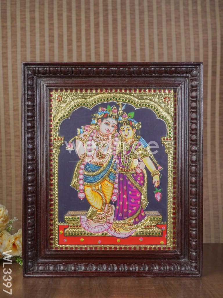 Tanjore Painting Rukmani Krishna (Semi embossed) - 15X12 inch - WL3397