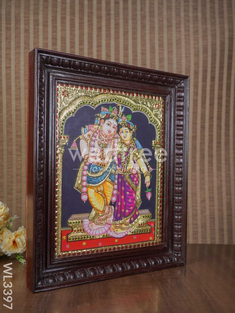 Tanjore Painting Rukmani Krishna (Semi embossed) - 15X12 inch - WL3397