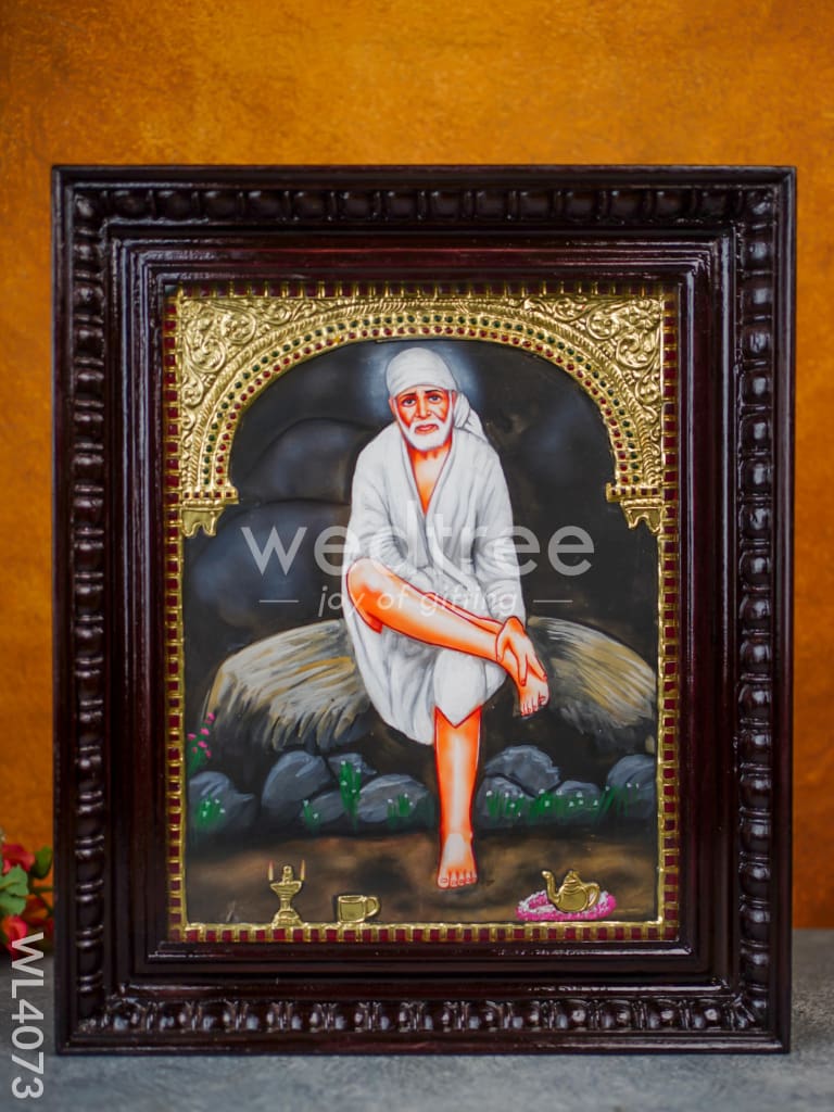 Tanjore Painting - Sai Baba - Flat (Gold Foil) - 15x12 inch - WL4073