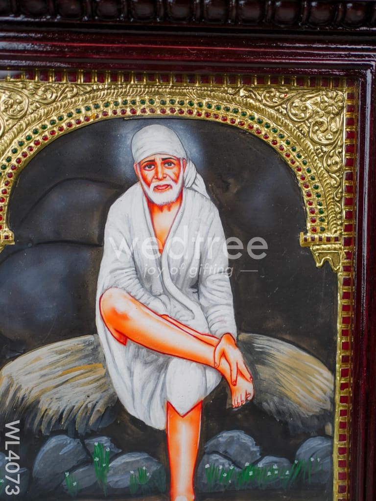 Tanjore Painting - Sai Baba - Flat (Gold Foil) - 15x12 inch - WL4073