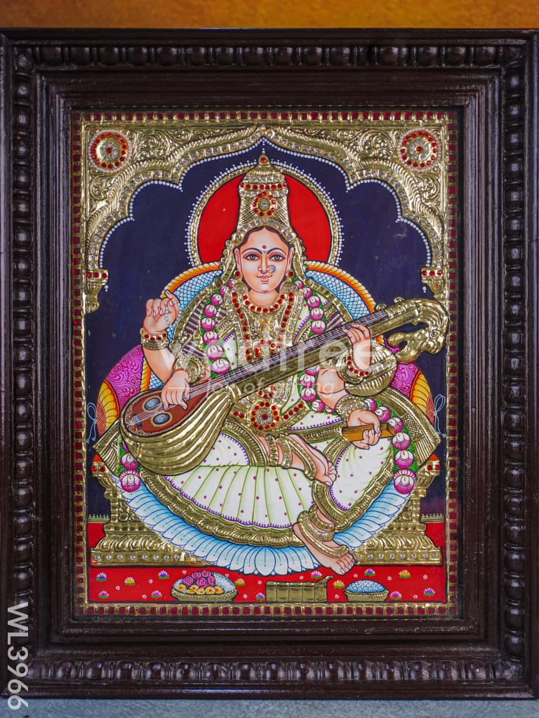 Tanjore Painting - Saraswathi - Semi Embossed - 18x14 inch - WL3966