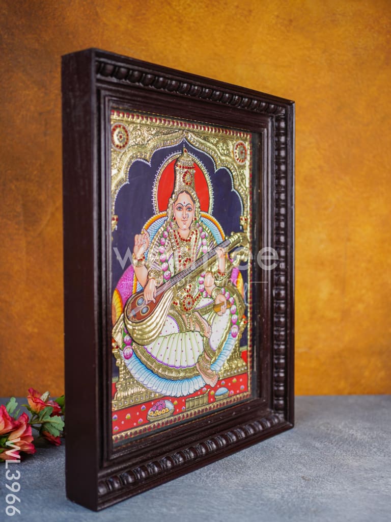 Tanjore Painting - Saraswathi - Semi Embossed - 18x14 inch - WL3966