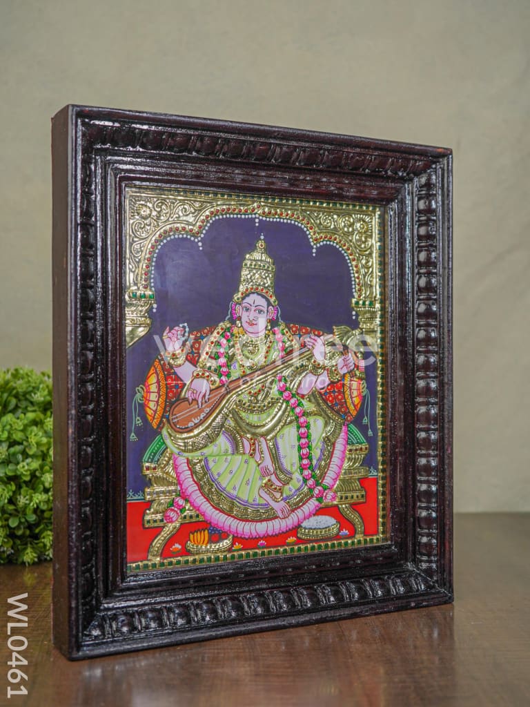Tanjore Painting - Saraswathi - Flat (Gold Foil) - 15x12 inch - WL0461
