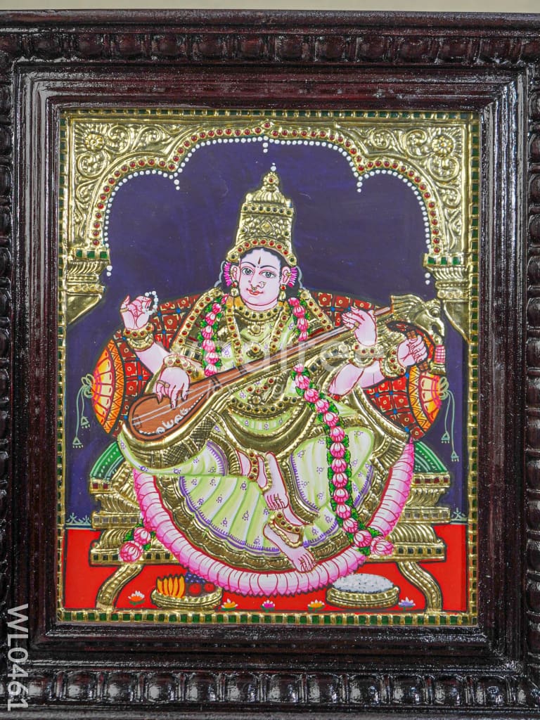 Tanjore Painting Saraswathi - Flat (Gold foil) - 15x12 inch - WL0461