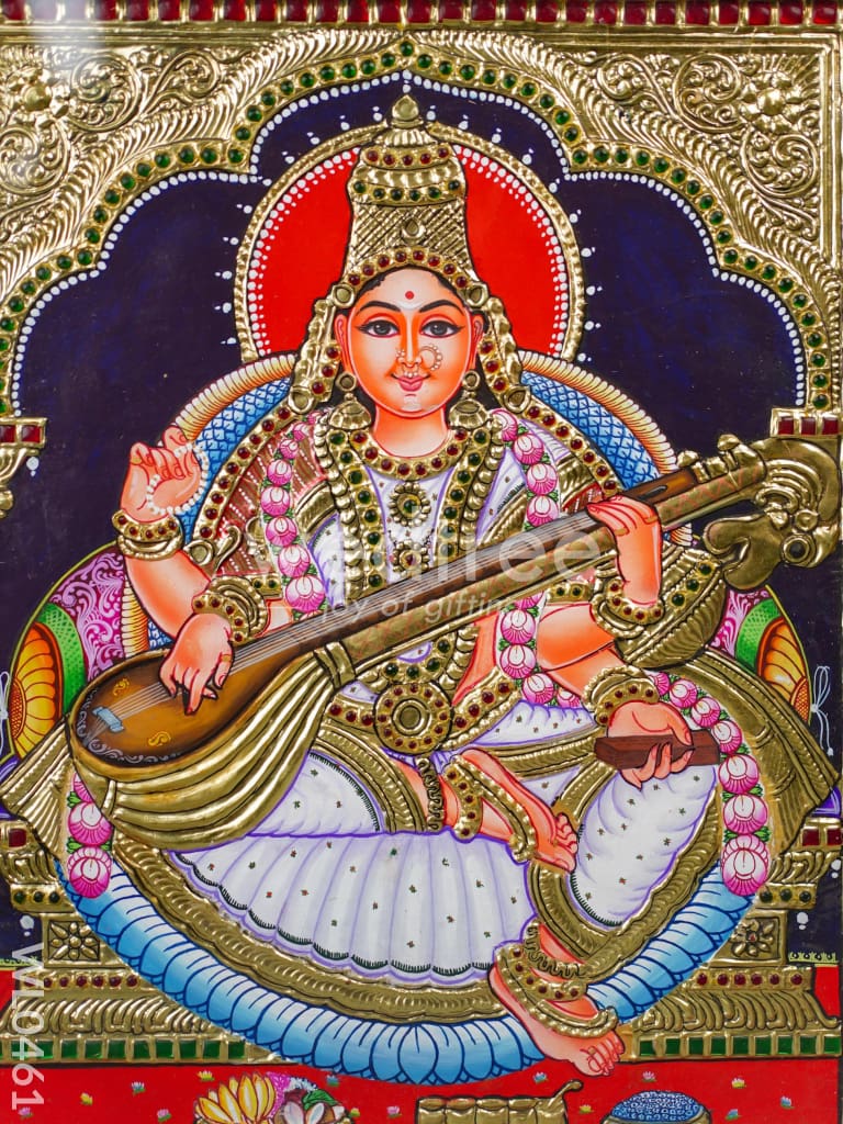Tanjore Painting Saraswathi - Flat (Gold foil) - 15x12 inch - WL0461