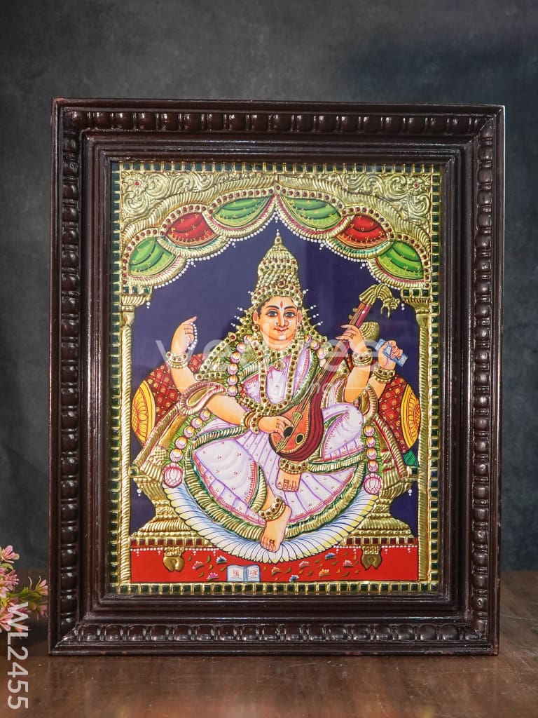 Tanjore Painting Saraswathi - Flat (Gold foil) - 18x14 inch - WL2455