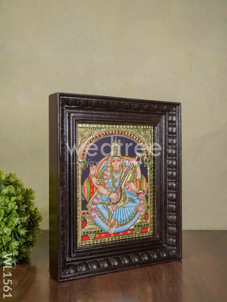 Tanjore Painting - Saraswathi - Flat (Gold Foil) - 8x6 inch - WL1561