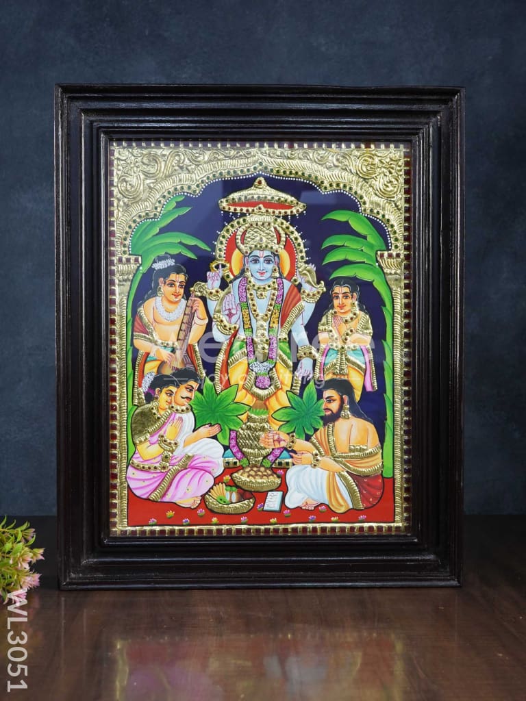 Tanjore Painting - Satya Narayana Pooja - Flat (Gold Foil) - 18x14 inch - WL3051