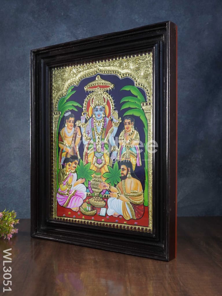 Tanjore Painting Satya Narayana Pooja - Flat (Gold foil) - 18x14 inch - WL3051