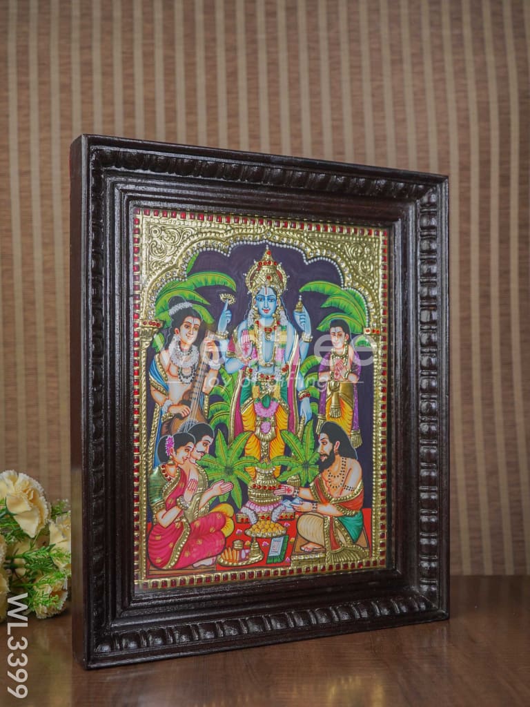 Tanjore Painting - Satya Narayana Pooja - Semi Embossed - 15x12 inch - WL3399